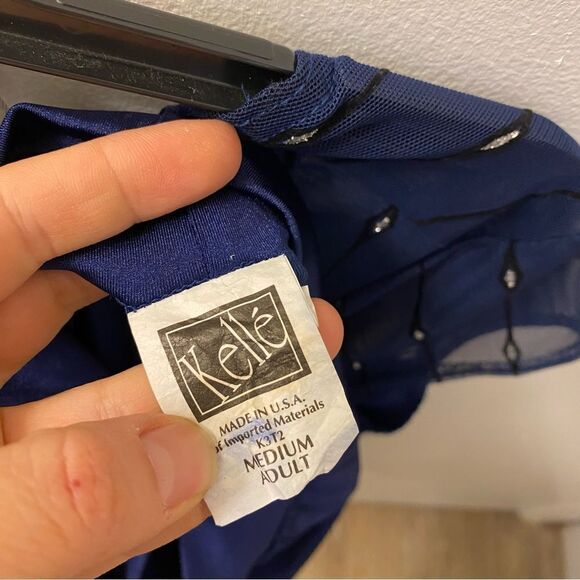 Kelle dance 2 piece blue mesh flocked crop top leggings pants light switch MA - Picture 8 of 13